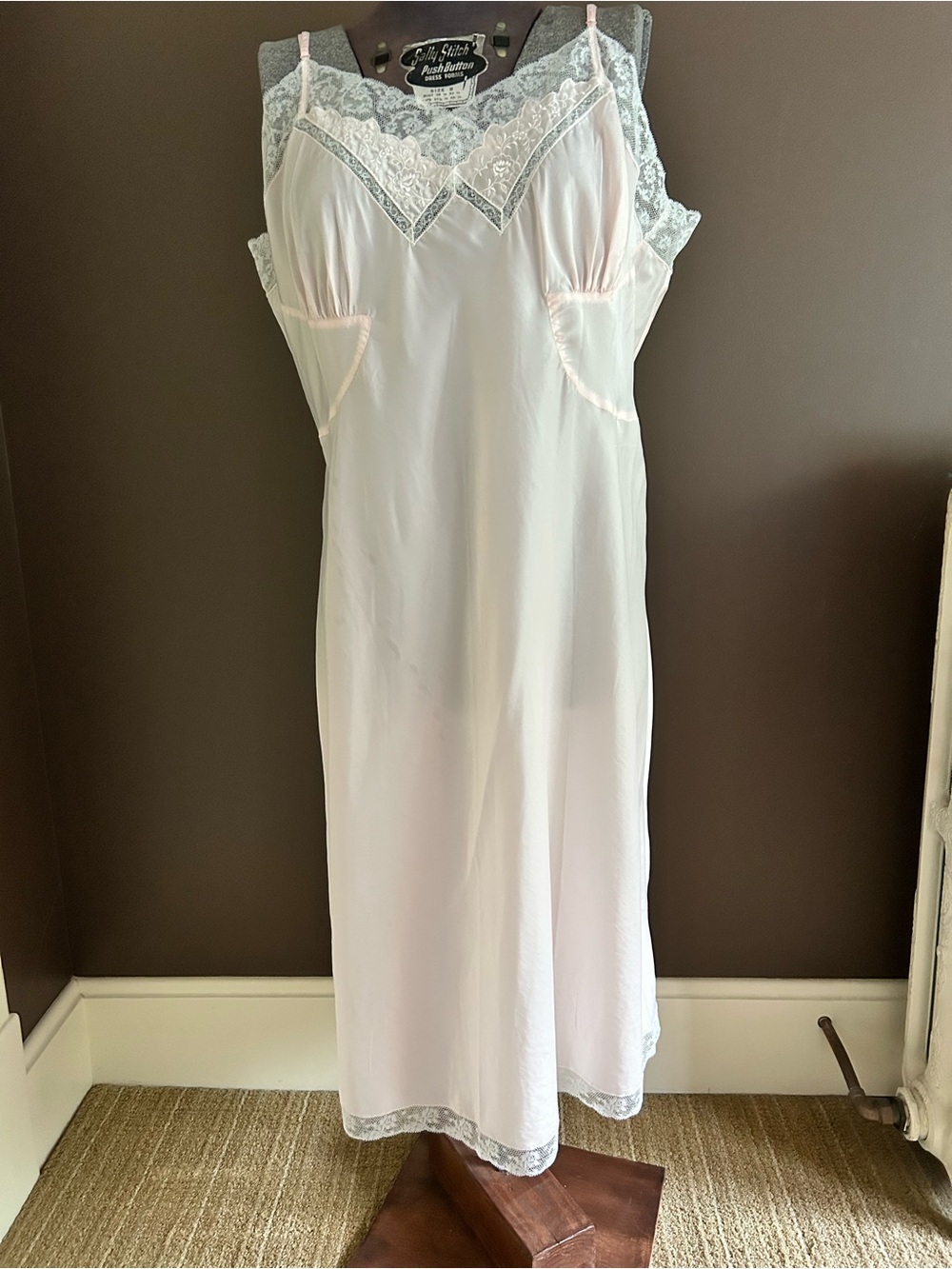 Vintage Pale Pink Lace Trim Slip Dress by Barbizon